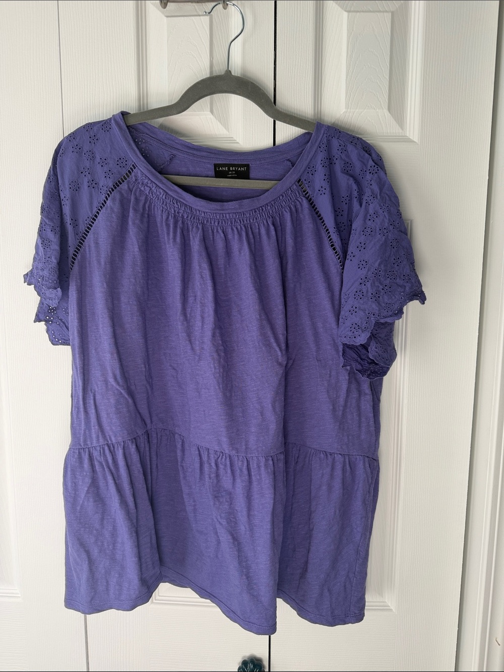 Lane Bryant Lavender Eyelet Short Sleeve Peasant Top